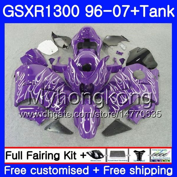 1Set Pour SUZUKI Hayabusa GSXR-1300 03 04 05 2006 2007 333HM.2AA Flammes violettes GSXR1300 96 GSXR 1300 2002 2003 2004 2005 06 07 Carénage + Réservoir