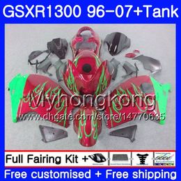 1Set Pour SUZUKI Hayabusa Rouge Vert GSXR-1300 03 04 05 2006 2007 333HM.250 GSXR1300 96 GSXR 1300 2002 2003 2004 2005 06 07 Carénage + Réservoir