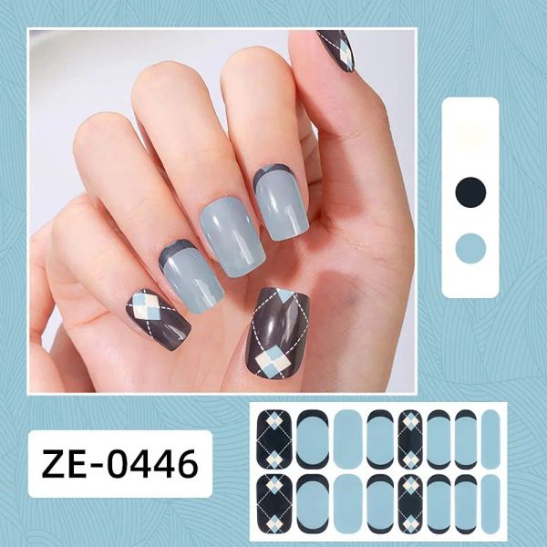 1set INS TRENDY 16 bandes semi-durcisse-ongle Gel Sticker French Nail Art Gradient Couleurs Gel Full Nail Wraps Gel Rougin de ongle Strip