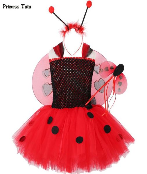 1 Juego de vestido de tutú de mariquita, vestido de fiesta de cumpleaños para niña, disfraz de mariquita de Halloween para niños, disfraz de mariquita para niñas, vestido elegante 114 T6702790