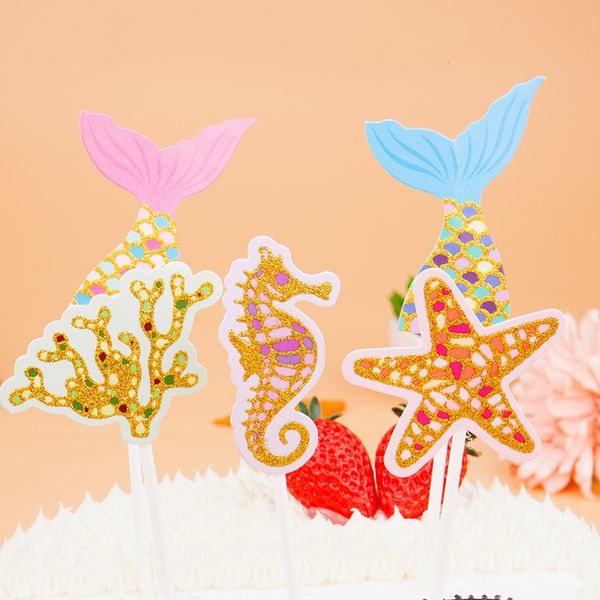 1set sirène party gâteau toppers cupcake topper joyeux anniversaire cupcake topper mariage enfants baby shower top draper décorations