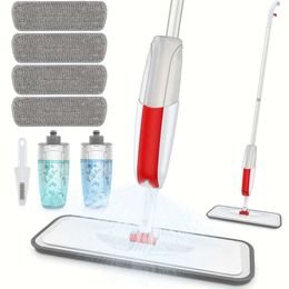 1set MicroFiber Spray Cleaning, Vloer Droog nat stof met 2 hervulbare fles 4 Wasbare herbruikbare kussens, platte keukendweil voor houten hardhouten tegel vinyllaminaat