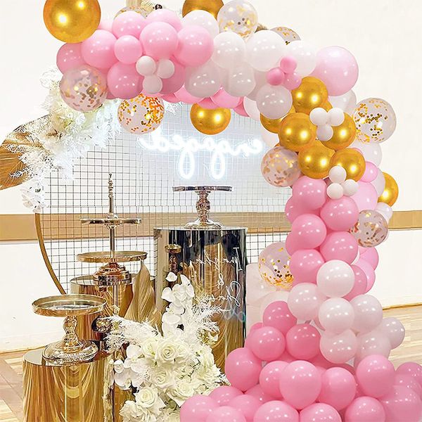 1 ensemble de chaînes de ballons roses, combinaison de fête d'anniversaire, décoration murale de fond de salle de mariage, ensemble de chaînes de ballons, décor de fête d'anniversaire pour enfants, réception-cadeau pour bébé