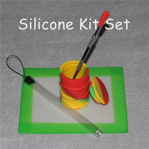 1 set siliconen wax kit set met siliconen pads mat 26 ml vat drum pot siliconen olie drum containers dabber tool voor droge kruidenpotten195R