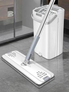 1set squeeze dweil magische vloer met emmer platte 360 graden rotatie voor washuis huis keuken badkamer reinigingsgereedschap 240418