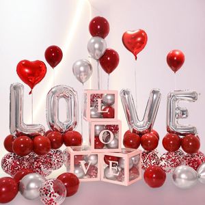 1Set Transparante Brief Ballon Doos Liefde Rode Folie Ballonnen Happy Valentijnsdag Trouwzaal Party Decoraties 240116