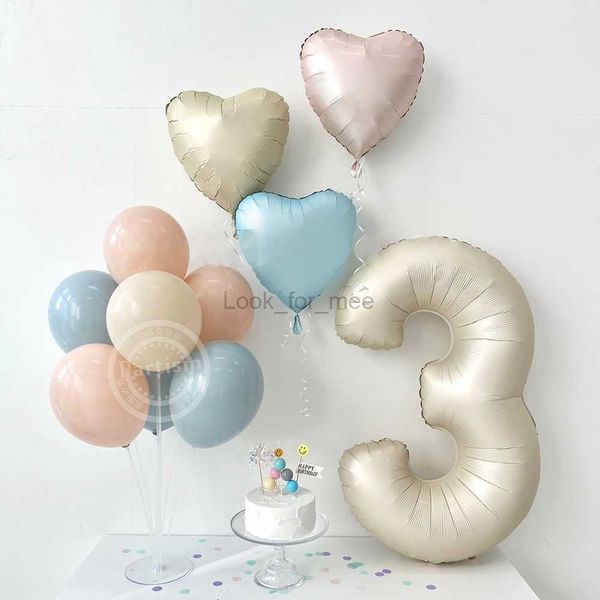 1 Juego de globos de papel de aluminio de corazón Vintage con globo de número cremoso de 40 pulgadas para decoración de fiesta de feliz cumpleaños de boda suministros de bricolaje HKD230808