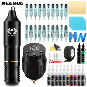 Kit de tatouage sans fil, Machine à stylo complète avec alimentation électrique sans fil LED 1500mAh pour artistes professionnels, 1 ensemble, 240322