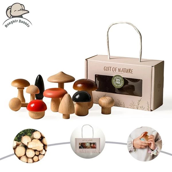 1 ensemble de blocs de champignons en bois pour enfants Montessori jouets éducatifs en bois ustensiles de cuisine de sécurité bébé saisir jouet assorti 240110