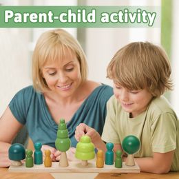 1set houten balans boombouwstenen speelgoed voor kinderen handgemaakt groen bos kleurrijke kinderspellen montessori educatief speelgoed