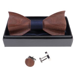 1 set houten stropdas pocket vierkante manchetknoop hout strikje mannen accessoires bruiloft mode houten strikbanden set