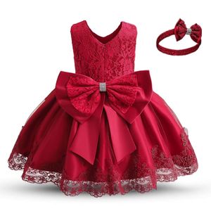 Vestido de 1er cumpleaños para niñas, vestido de fiesta de manga larga, ropa roja de Navidad para recién nacidos, vestidos de bautizo para niños de 1 a 2 años