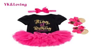 1e verjaardag meisje babyjurk zomer katoen zwart en wit romper tutu jurken eerste kinderen baby voor meisjes feestkleding Y2008034428928