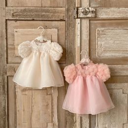 1e verjaardagsfeestje babyjurk zomer prinses een jaar babymeisjes kleding kleding bloem puff puff mouw peuter jurken voor meisje 240319