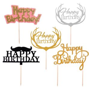 1e gelukkige verjaardag topper cake goud glitter cupcake toppers eerste verjaardag gebak feest decoraties kinderen baby shower gratis verzending hete verkoop
