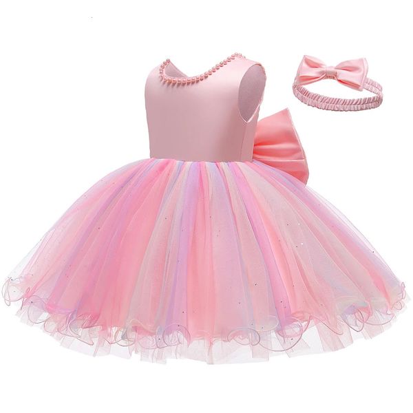 Vestido de cumpleaños de 1er año Vestido de niñas nacidas en verano para bebé Vestido de princesa con puntos de encaje Vestido de fiesta de boda infantil 6 9 12 meses 240307