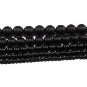 1 brin Lot Perles de verre mat polonais mat noir 4 6 8 10 12mm 15 '' Perle d'espacement ronde en vrac pour la fabrication de bijoux à bricoler soi-même en vrac H jllfuQ