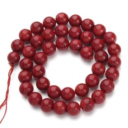 Lot de perles rondes en corail rouge, 1 brin, en pierre naturelle, à la mode, pour la fabrication de bijoux, Bracelet à bricoler soi-même, collier, perles amples, 2301