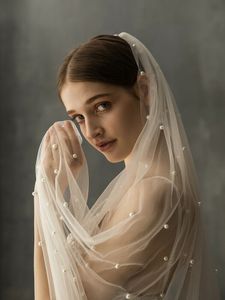 1T Pearls Wedding Veil Ivory Bridal Veil With Pearl White Birdal Veils With Comb Custom Made Chapel Length 2 Metre Length Bridal Veil