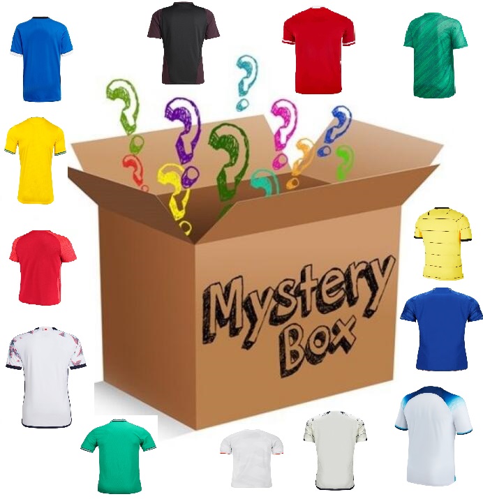 Nationella och klubbar Soccer Jersey Mystery Boxes Clearance Promotion varje säsong thailändsk kvalitetskjortor tomma eller spelartröjor alla nya med taggar handplockade slumpmässiga