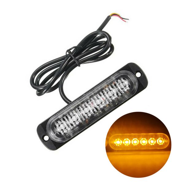 1x amarillo ámbar 6 LED delgado 12V 24V 24LED luz estroboscópica coche Moto camiones LED luces de posición lateral intermitente bombillas de luz de advertencia lámparas