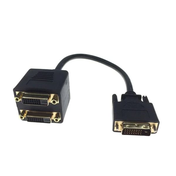 1x2 DVI Splitter Adapter Cable 1-DVI Masculino a DVI24+1 Conector de oro de 24k hembra para la computadora portátil HD1080p HDTV Projector PC PC