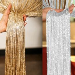 1x2m rideaux brillants Pildel Silver Ligne String rideau Valance Valance Diviseur de salon DIY DIY DÉCOR HOME 240422