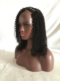 1x3/2x4/4x4 8-24inch Kinky Curl Human Hair Peruaans Virgin Haar Midden/Links/Rechts U Deel Part Lace Pruiken voor zwarte vrouwen