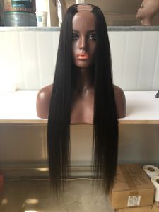 1x3 2x4 4x4 8-24 pouces soie droite cheveux humains brésiliens vierge cheveux milieu gauche droite u partie dentelle perruques pour les femmes noires