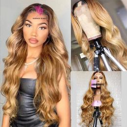 1x4 OMBRE BRUIN BLONDE MIDDEN U DEEL PAAR BODY WAVE VOLLEDIGE MACHINE GEMAAKT V DEEL PAND Pruiken Braziliaanse Remy Human Hair Light Golden For Women