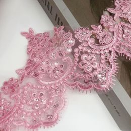 1YARD 13 cm brede roze Champange -pailletten rand polyester borduurwerk kanten trim voor bruids bruidsjurk kostuum ontwerp kanten lint