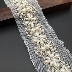 1yard 5,5 cm blanc / noire en dentelle perle garniture nuptiale rouler des perles de ceinture nuptiale