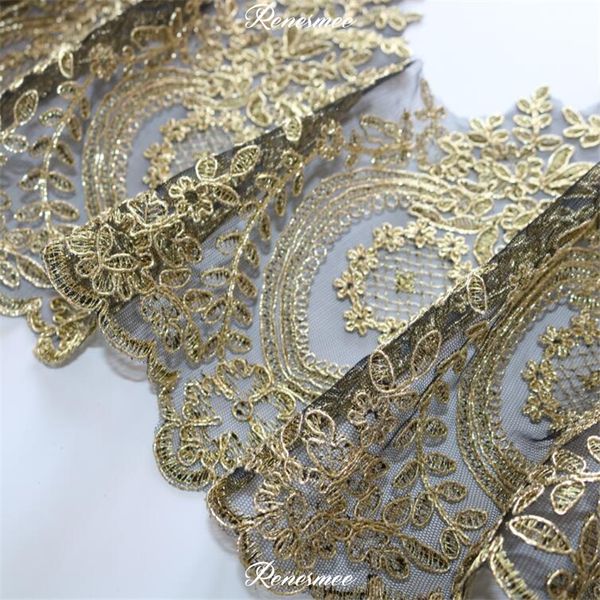 1 Yard Hot Sale Light Gold Bordery Black Mesh Lace Trim Luxury Light Gold Lace Fabrá para vestidos de novia 30 cm SX138