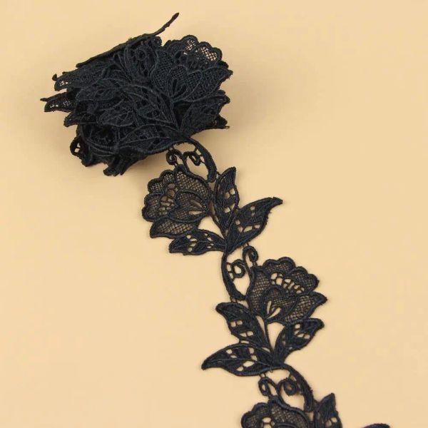 1 Yard White Black Flower Bordado de encaje Toratria de bricolaje Aplique de costura Guipure Decoración de artesanía