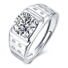 2.0 CT Kleur D VVS Real Moissanite Ringen Voor Mannen S925 Verstelbare Sterling Zilveren Diamend Band Custom Naam