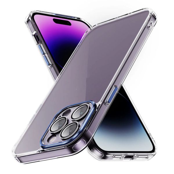 Étuis de téléphone avec film d'objectif d'airbag transparent de 2,0 mm pour iPhone 15 14 Plus 13 12 11 Pro XS Max XR Samsung S24 S23 Plus Pixel 8 Pro PC Case Soft TPU Transparent Antichoc