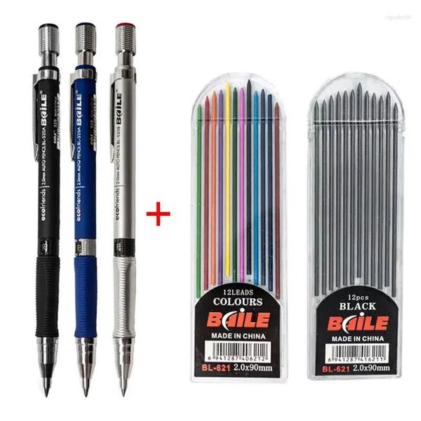 Ensemble de crayons mécaniques 2B, 2.0 Mm, recharges automatiques de crayons de couleur gris/couleur pour étudiant, croquis artistiques, fournitures scolaires, papeterie Kawaii