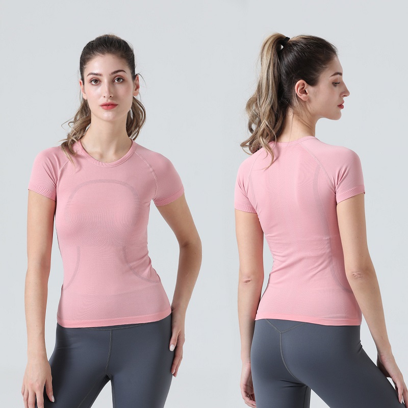 2.0 New round neck yoga suit, quick drying, women's sports, high elasticity, fitness, summer light and thin short sleeved T-shirt