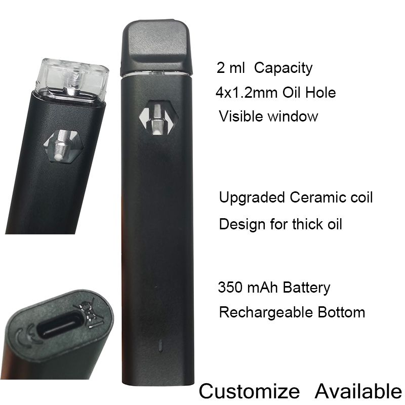 2.0ml jednorazowe pióro Vape Elektroniczne papierosy Grube Oil Puste Vapes Akumulator 350mAh Bateria D9 D9 D10 Zestawy rozruszników 1.2mm Otwory Pozwala OEM