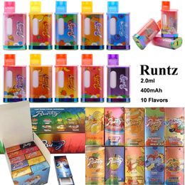 2.0ml Runtz Vape Pen desechable con 10 sabores Embalajes Runty 2000mg Pods 400mAh Batería recargable Dispositivo de vapeo vacío con caja de empuje