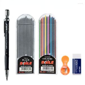 Ensemble de crayons mécaniques 2.0mm 2B crayons automatiques avec recharges de plomb couleur/noir pour le dessin de brouillon écriture artisanat croquis d'art