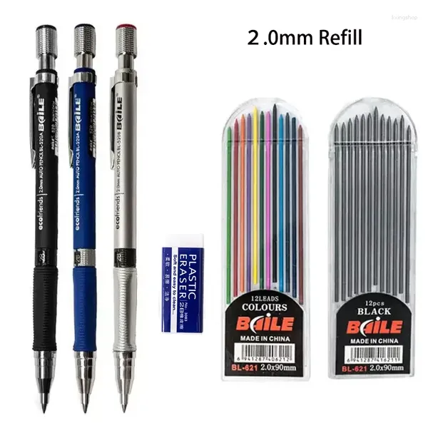 Ensemble de crayons mécaniques de 2,0 mm 2B 2B CURS AUTOMATIQUES AVEC COULEUR / REFORMES DE LEAD NOIR POUR DRAIS