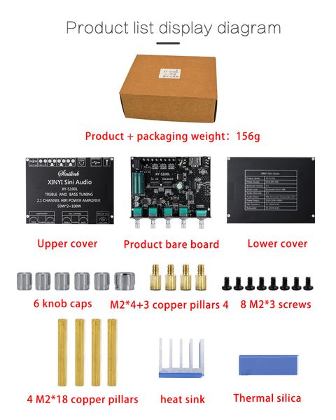 Amplificador Bluetooth 2,1, canal de Subwoofer S100l 5,0, placa de potencia de Audio portátil estéreo 50Wx2 + 100W, amplificador de sintonización de notas de graves agudos