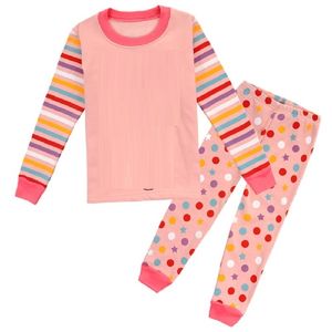 2-12 años Conjuntos de pijamas para niños Polka Dot Baby Girls Ropa de dormir camisón Pink Girl pijama loungewear Camiseta Pantalón PJS Algodón 210915