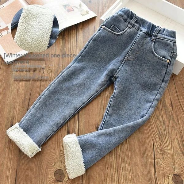 2-13 ans enfant en bas âge bébé hiver jean enfants épais velours chaud Denim pantalon pour filles Slim Leggings enfants bleu polaire pantalon 240123