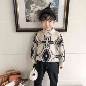 2-15T Kids Tops kleding Autumn Boys Pullover Fashion Cool Rapel Lapel Lange Mouw Children's Knitted Sweater Gentleman Outfit 0913