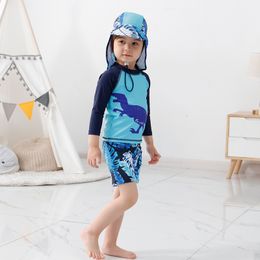 2 16 y Children S Swimsuit Blue Dinosaur 1pc set met badmode pet jongens zwempak Kid Baby Beachwear zomer 220530