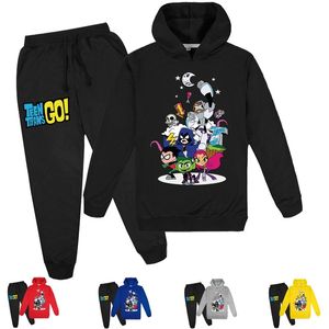 2-16Y Conjuntos de ropa para bebés Teen Titans Go Sudadera con capucha Tops Pantalones 2pcs Conjunto Niños Trajes deportivos Niños Trajes Trajes para niños Traje para niños Outwear 201126