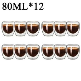 2-18 pièces tasse en verre borosilicaté à double paroi résistant à la chaleur thé jus de lait café tasse d'eau bar verres cadeau créativité ensemble 240124