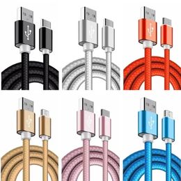 2.1A snel opladen OD4.0 Stoffen Kabels 1m 2m Type C Micro metalen Gevlochten kabel voor Samsung Galaxy S10 S20 S23 Opmerking 10 HTC LG Android -telefoon